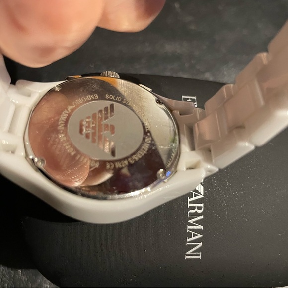 NWOT Ceramic Vintage Chronograph White Dial Watch AR1403 MRP$545 Emporio Armani - Picture 12 of 12